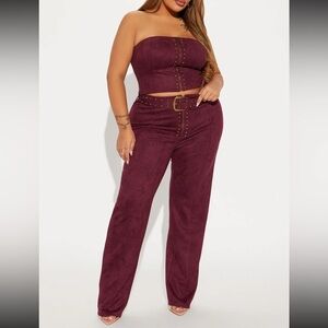 Faux suede pants set